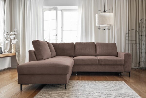 Barna kordbársony kinyitható sarokkanapé (bal oldali) Lofty Lilly – Miuform