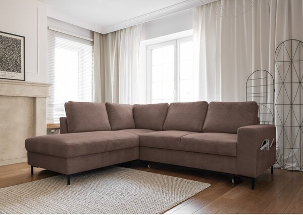 Barna kordbársony kinyitható sarokkanapé (bal oldali) Lofty Lilly – Miuform