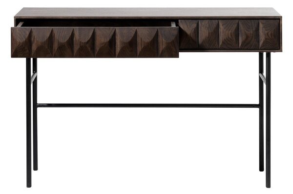 Sötétbarna konzolasztal tölgyfa dekoros asztallappal 39x117 cm Latina – Unique Furniture