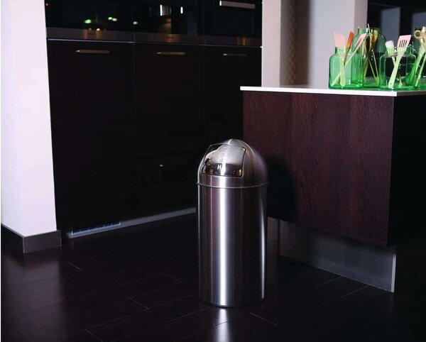 VEPA BINS Nyomófedeles szemetes, 40 l, fém, "Pushcan", VEPA BINS, rozsdamentes acél