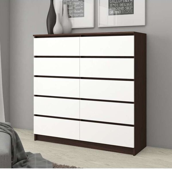 Akord - K120 10 Fiókos Szabadon Álló Fiókos Komód Wenge/Fehér, 120x121x40 cm, Laminált Lemez, ABS Élek, Összeszerelés Szükséges, Modern Mat Felületűbő, Széf Szintű Zárral