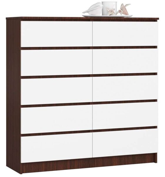 Akord - K120 10 Fiókos Szabadon Álló Fiókos Komód Wenge/Fehér, 120x121x40 cm, Laminált Lemez, ABS Élek, Összeszerelés Szükséges, Modern Mat Felületűbő, Széf Szintű Zárral