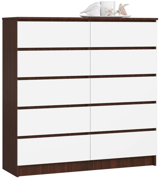 Akord - K120 10 Fiókos Szabadon Álló Fiókos Komód Wenge/Fehér, 120x121x40 cm, Laminált Lemez, ABS Élek, Összeszerelés Szükséges, Modern Mat Felületűbő, Széf Szintű Zárral