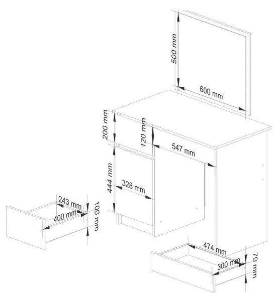 Balkezes Fésülködőasztal szekrénnyel P77_90 - fehér