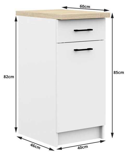 Akord - Oliwia 2.4M Fehér Konyhabútor Készlet, 240x203x46 cm, Mat Fehér Előlapokkal, Tölgy Sonoma Pulttal