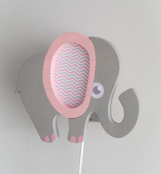Elefánt lámpa, szürke, rózsaszín füllel