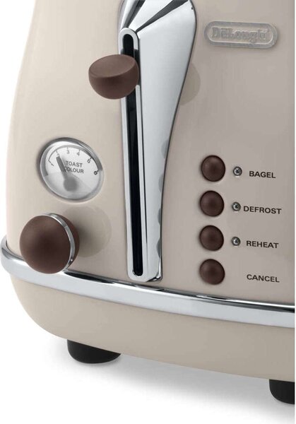 DeLonghi CTOV2103BG Kenyérpirító, 2 szeletes, 900 W, Vintage, Bézs