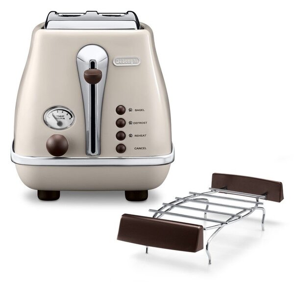 DeLonghi CTOV2103BG Kenyérpirító, 2 szeletes, 900 W, Vintage, Bézs