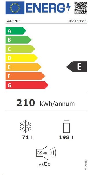 Gorenje RK4182PW4 Alulfagyasztós hűtőszekrény, 269L, M: 180, CrispZone, E energiaosztály, Fehér