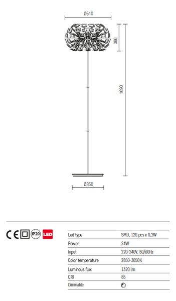 NOVA LED állólámpa, fehér, 11877