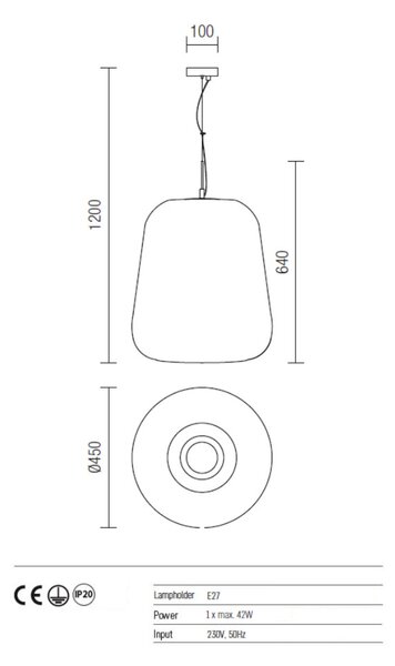 POUND függőlámpa, vörös antik réz, 11900