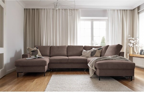 Barna kordbársony kinyitható sarokkanapé (jobb oldali) Lofty Lilly – Miuform