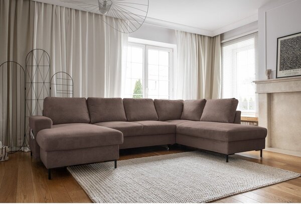 Barna kordbársony kinyitható sarokkanapé (jobb oldali) Lofty Lilly – Miuform