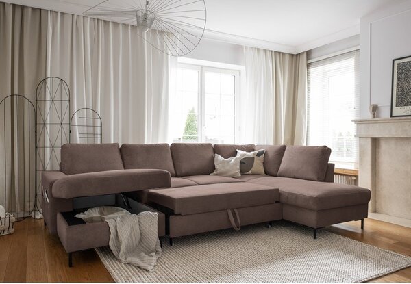 Barna kordbársony kinyitható sarokkanapé (jobb oldali) Lofty Lilly – Miuform
