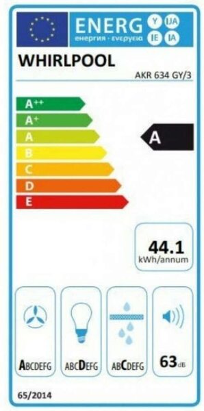 Whirlpool AKR 634 GY/3 Integrált páraelszívó, 625 m3/óra, 3 sebességfokozat, Időzítő, A energiaosztály