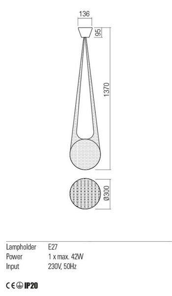 BORSA függőlámpa, fekete, opál, 30cm