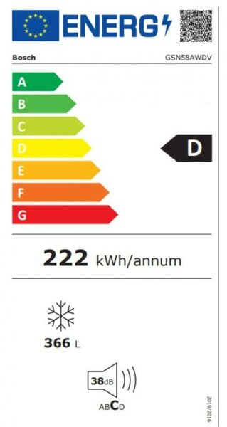 Bosch GSN58AWDV Fagyasztószekrény, 365L, M:191cm, NoFrost, D energiaosztály, Fehér