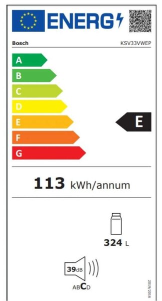 Bosch KSV33VWEP Egyajtós hűtőszekrény, 324L, M: 176, VitaFresh, E energiaosztály, Fehér