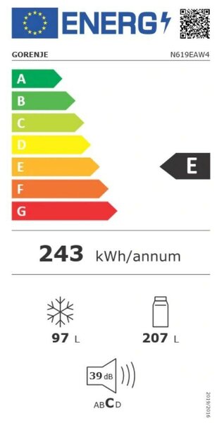 Gorenje N619EAW4 Kombinált hűtőszekrény, M:186cm, 300L, NoFrost, E energiaosztály, Fehér