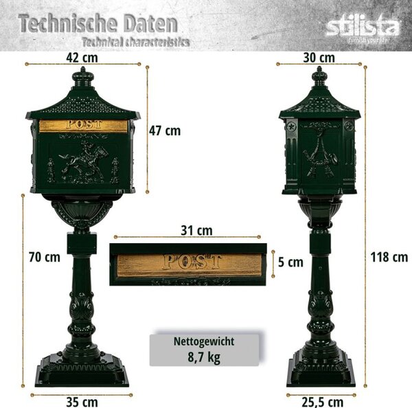 STILISTA Antik postaláda 118 cm fehér