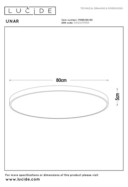 UNAR - LED mennyezeti lámpa - Ø 80 cm - 1x80W 2700K - touch dimmer - fekete színben