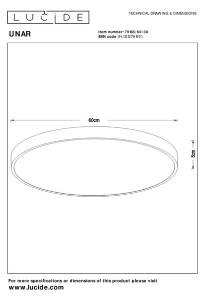 UNAR - LED mennyezeti lámpa - Ø 60 cm - 1x60W 2700K - touch dimmer - fekete színben