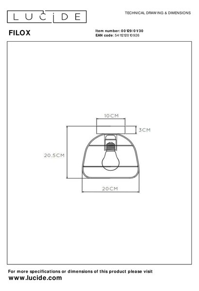 FILOX - mennyezeti lámpa - Ø 20 cm - 1 foglalattal - fekete színben