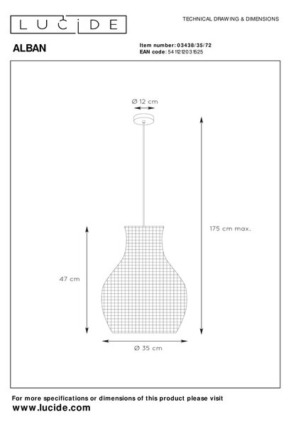 ALBAN -függőlámpa - Ø 35 cm - 1 foglalattal - natúr