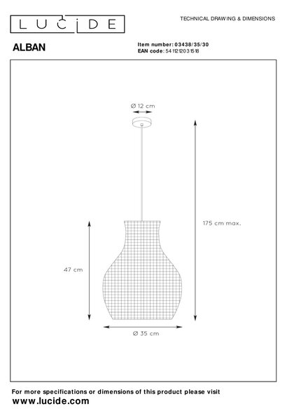 ALBAN -függőlámpa - Ø 35 cm - 1 foglalattal - fekete színben