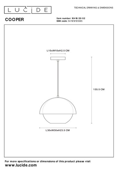 COOPER -függőlámpa - Ø 30 cm - 1 foglalattal - Matt arany színben / réz színben