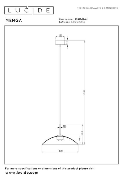 MENGA -függőlámpa - Ø 60 cm - 1x18,6W 2700K - Opal