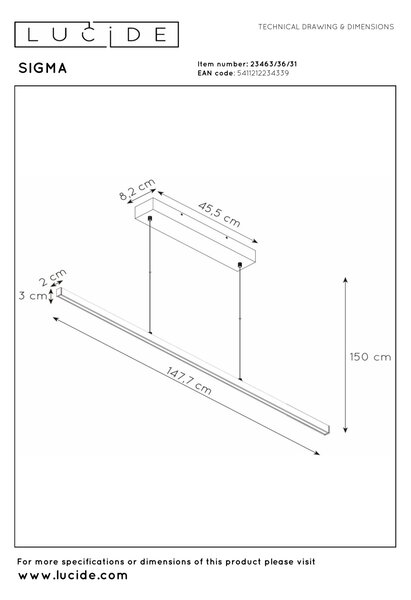 SIGMA -függőlámpa - 1x36W 2700K - fehér színben