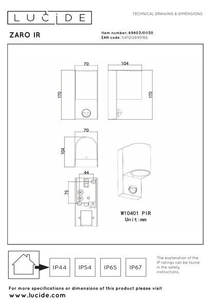 ZARO IR - spotlámpa / fali lámpa - 1xGU10 - IP65 - Motion & Day/Night Sensor - fekete színben