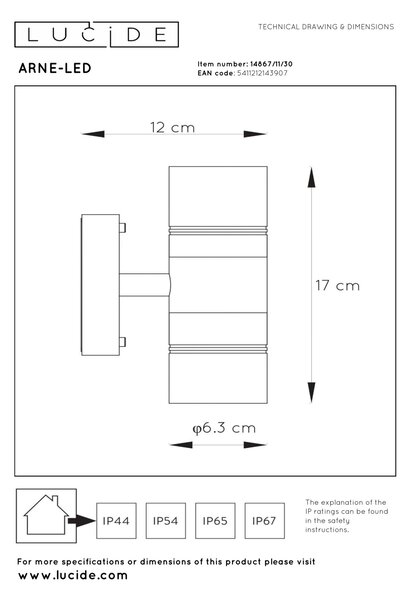 ARNE-LED - spotlámpa / fali lámpa - Ø 6,3 cm - LED - GU10 - 2x5W 2700K - IP44 - fekete színben