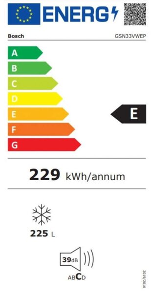 Bosch GSN33VWEP Fagyasztószekrény, 225L, M: 176, NoFrost, E energiaosztály