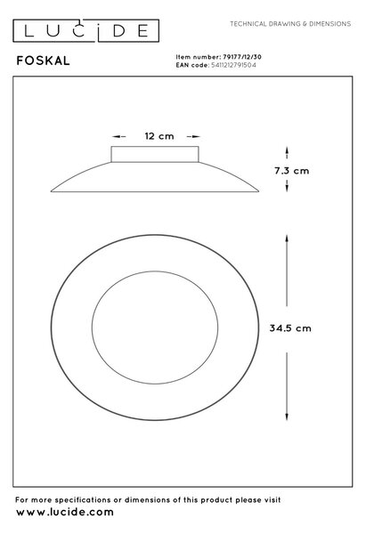 FOSKAL - LED mennyezeti lámpa - Ø 34,5 cm - 1x12W 2700K - fekete színben