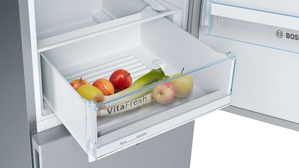 Bosch KGV36VLEAS Alulfagyasztós hűtőszekrény, 308L, M:186cm, LowFrost, VitaFresh fiók, E energiaosztály, Inox