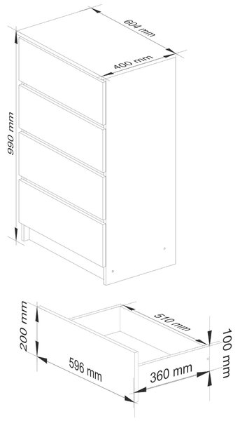 Akord Modern Nappali Komód 60 cm 4 Fiók - Matt Craft Tölgy