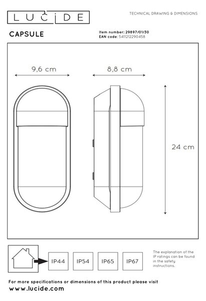 CAPSULE - fali lámpa - 1 foglalattal - IP54 - fekete színben
