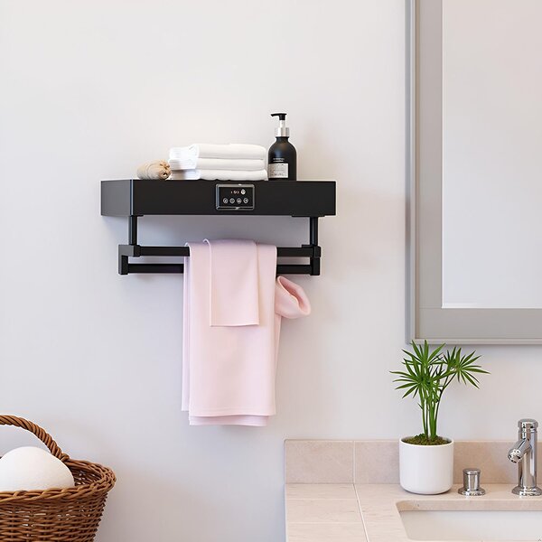Elektromos törölköző szárító és sterilizáló, fürdőszobai vagy konyhai használatra, falra szerelhető, SZ60cm, 450W, ElectricSun Standard Fekete