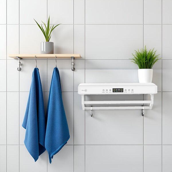 Elektromos törölköző szárító és sterilizáló, fürdőszobai vagy konyhai használatra, falra szerelhető, SZ60cm, 450W, ElectricSun PREMIUM Fehér