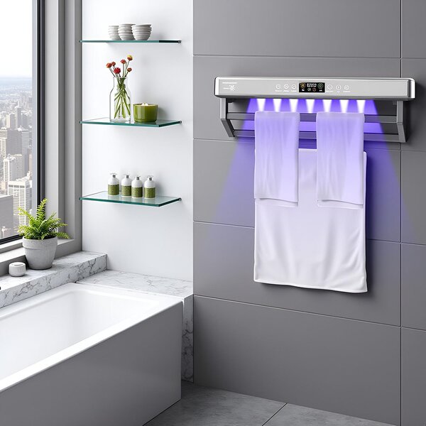 Elektromos törölköző szárító és sterilizáló, fürdőszobai vagy konyhai használatra, falra szerelhető, SZ60cm, 450W, ElectricSun PREMIUM Szürke