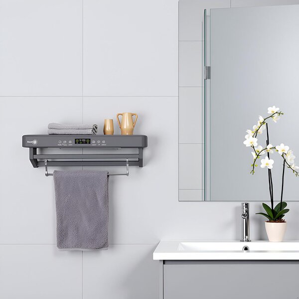 Elektromos törölköző szárító és sterilizáló, fürdőszobai vagy konyhai használatra, falra szerelhető, SZ60cm, 450W, ElectricSun PREMIUM Szürke