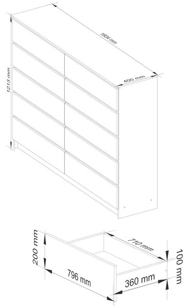 Komód - 10 Fiók - Cappuccino Fényes - 160 cm