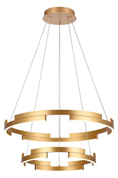 CASTLE arany színű LED függesztett lámpa, dupla gyűrűs design, 60W, 3600 lumen