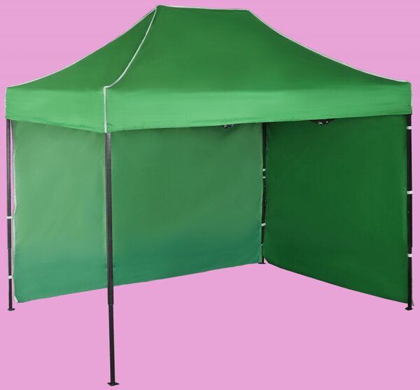 Gyorsan összecsukható sátor 2x3m – acél, Zöld, 2 oldalfal