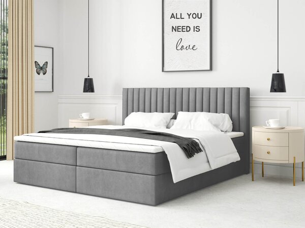 LAMELLA kárpitozott boxspring ágy - szürke Méret: 140x200