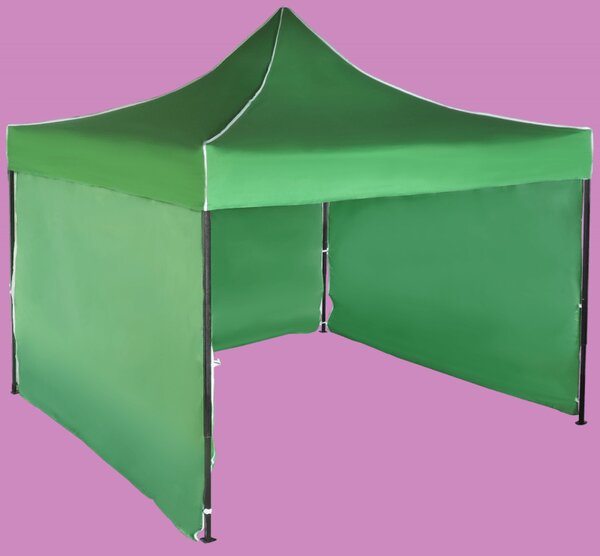 Gyorsan összecsukható sátor 3x3 m – acél, Zöld, 3 oldalfal