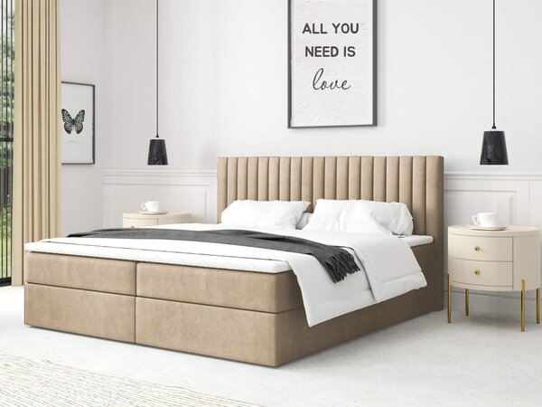 LAMELLA kárpitozott boxspring ágy - bézs Méret: 180x200