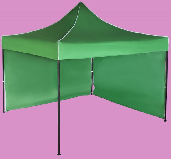 Gyorsan összecsukható sátor 3x3 m – acél, Zöld, 2 oldalfal